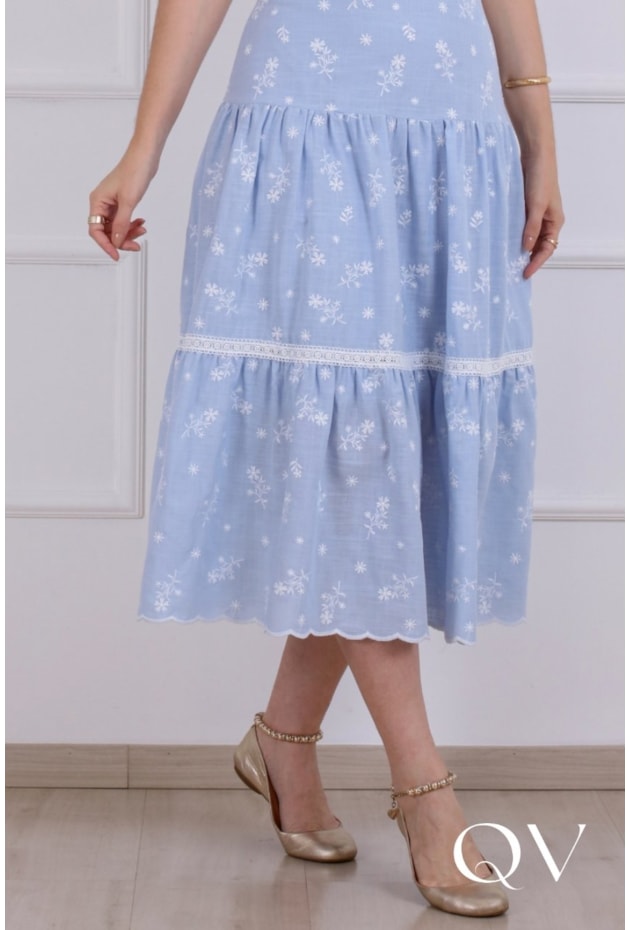 VESTIDO MIDI EM ALGODÃO AZUL - PURO SHARMY