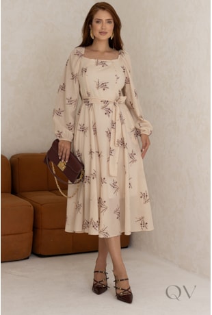 VESTIDO MIDI EM CAMBRAIA BORDADA CREME - JANY PIM