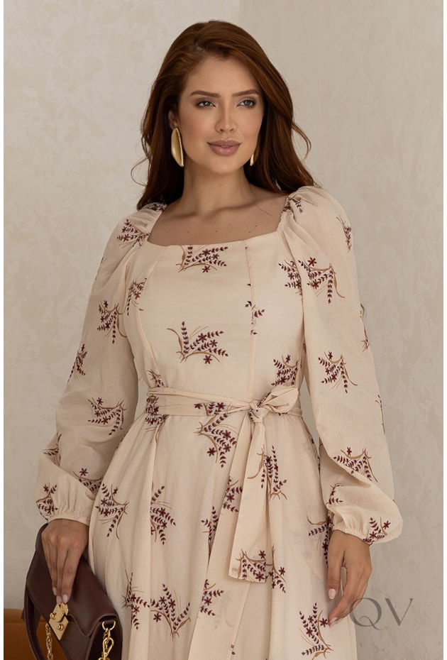 VESTIDO MIDI EM CAMBRAIA BORDADA CREME - JANY PIM