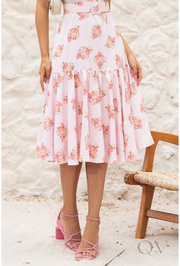 VESTIDO MIDI EM CAMISARIA FLORAL ROSA CLARO - JANY PIM
