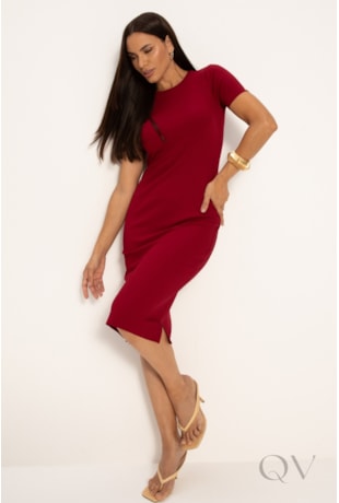 VESTIDO MIDI EM CANELADO CLÁSSICO VERMELHO - LEKAZIS