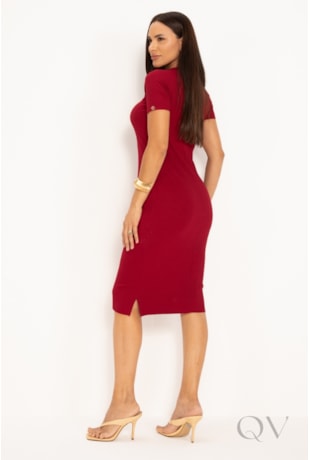 VESTIDO MIDI EM CANELADO CLÁSSICO VERMELHO - LEKAZIS