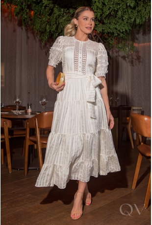 VESTIDO MIDI EM CHIFFON COMPOSÊ OFF WHITE - LUZIA FAZZOLLI