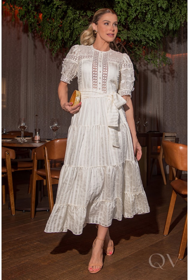 VESTIDO MIDI EM CHIFFON COMPOSÊ OFF WHITE - LUZIA FAZZOLLI