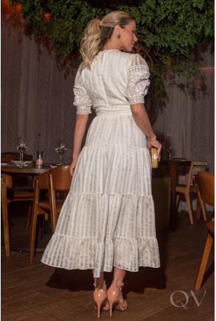 VESTIDO MIDI EM CHIFFON COMPOSÊ OFF WHITE - LUZIA FAZZOLLI