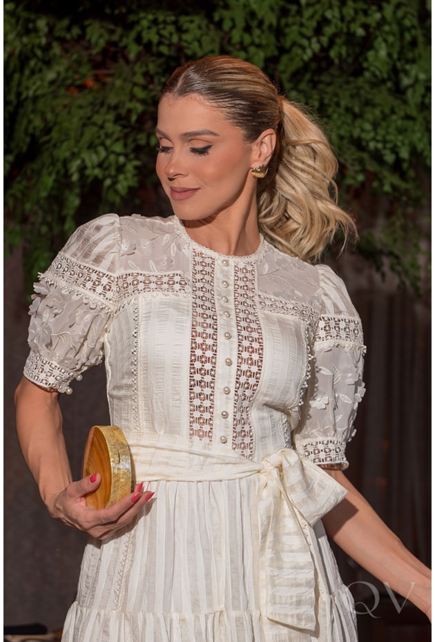VESTIDO MIDI EM CHIFFON COMPOSÊ OFF WHITE - LUZIA FAZZOLLI