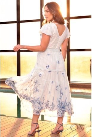 VESTIDO MIDI EM CHIFFON ESTAMPA FLORAL - LUZIA FAZZOLLI