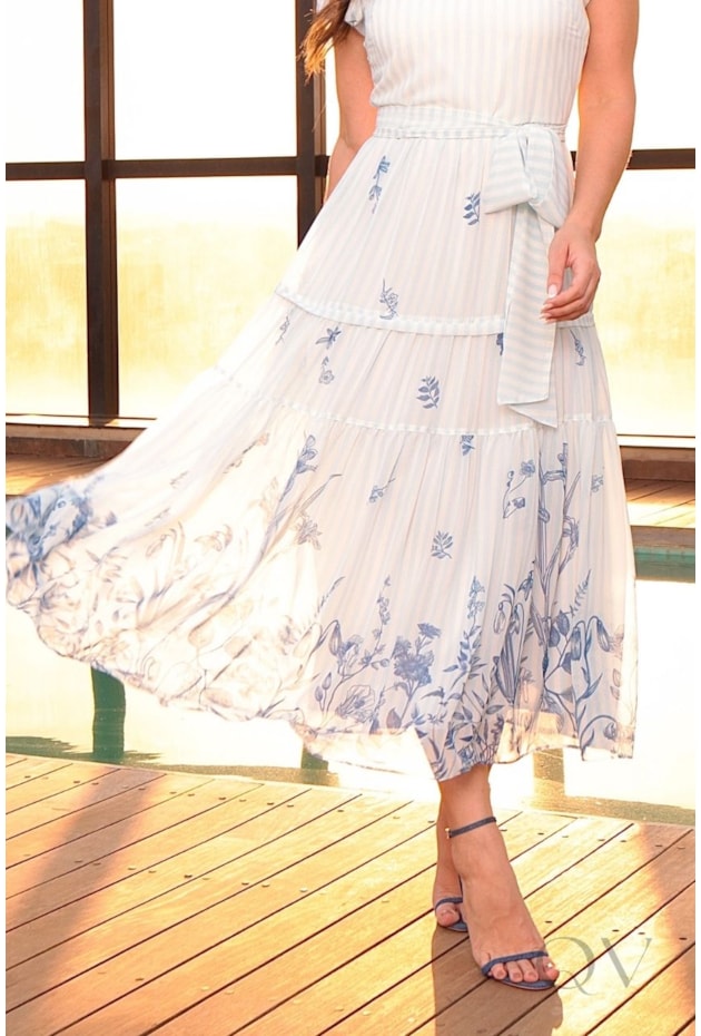 VESTIDO MIDI EM CHIFFON ESTAMPA FLORAL - LUZIA FAZZOLLI