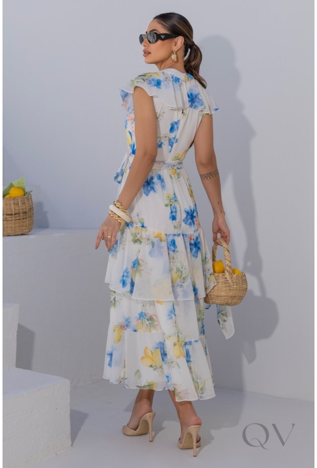VESTIDO MIDI EM CHIFFON ESTAMPADO FLORAL - LUZIA FAZZOLLI