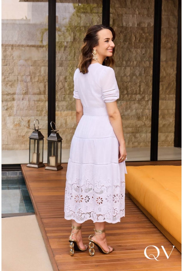 VESTIDO MIDI EM COTTON BRANCO - JANY PIM