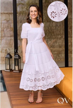 VESTIDO MIDI EM COTTON BRANCO - JANY PIM