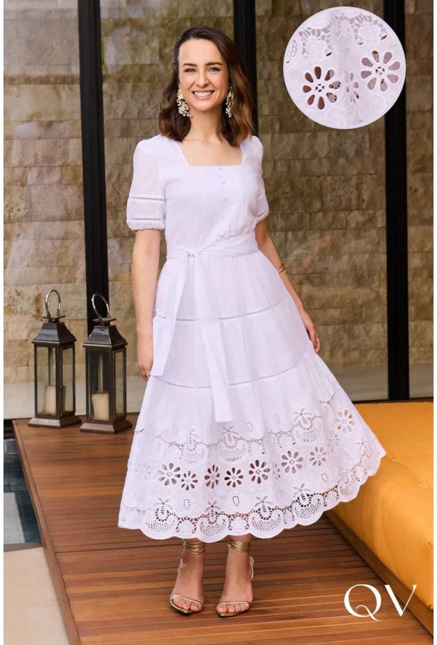 VESTIDO MIDI EM COTTON BRANCO - JANY PIM
