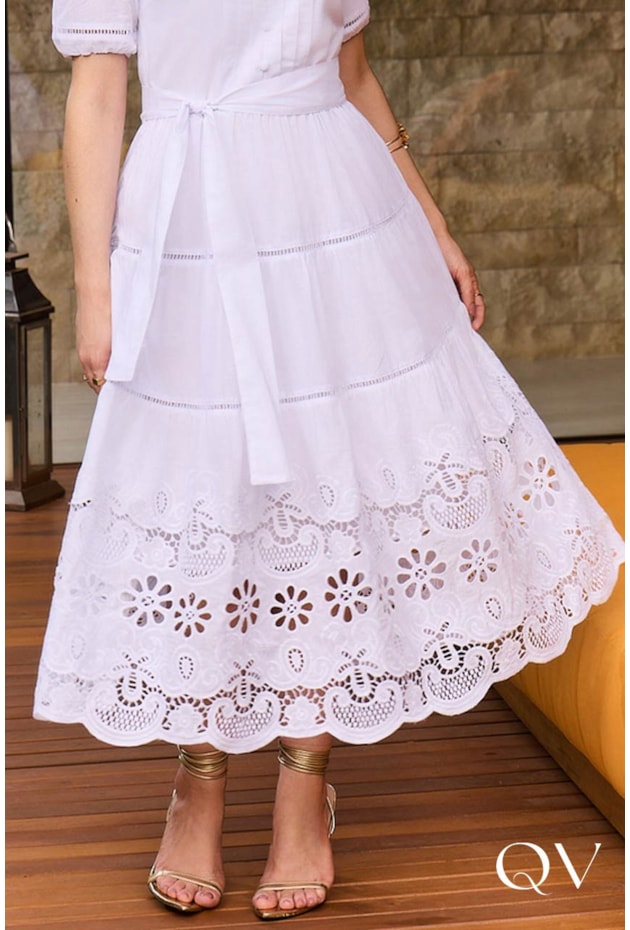 VESTIDO MIDI EM COTTON BRANCO - JANY PIM