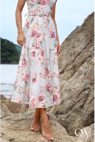 VESTIDO MIDI EM CREPE ESTAMPA FLORAL - LUZIA FAZZOLLI