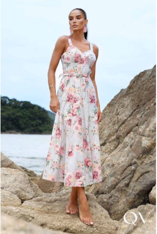 VESTIDO MIDI EM CREPE ESTAMPA FLORAL - LUZIA FAZZOLLI