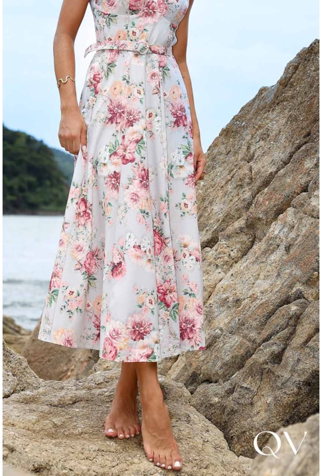 VESTIDO MIDI EM CREPE ESTAMPA FLORAL - LUZIA FAZZOLLI