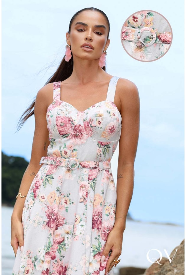 VESTIDO MIDI EM CREPE ESTAMPA FLORAL - LUZIA FAZZOLLI