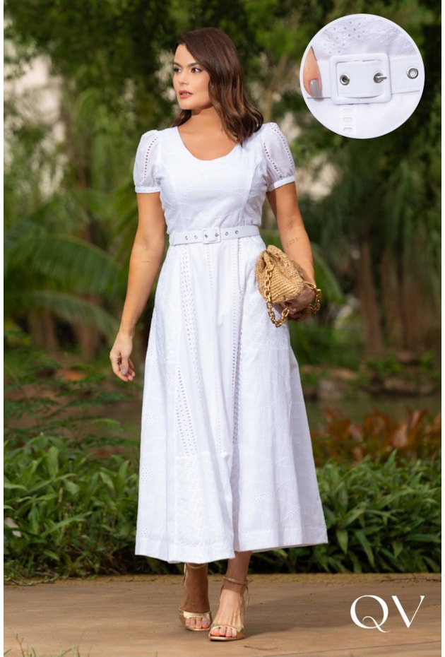 VESTIDO MIDI EM LAISE COMPOSE BRANCO - LUZIA FAZZOLLI