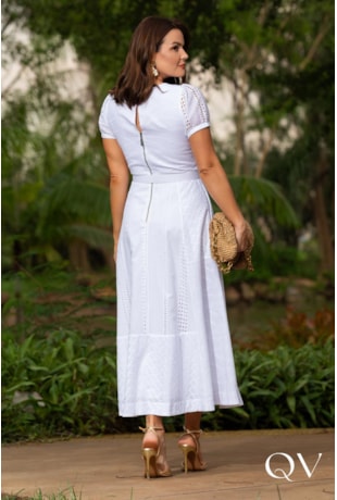 VESTIDO MIDI EM LAISE COMPOSE BRANCO - LUZIA FAZZOLLI