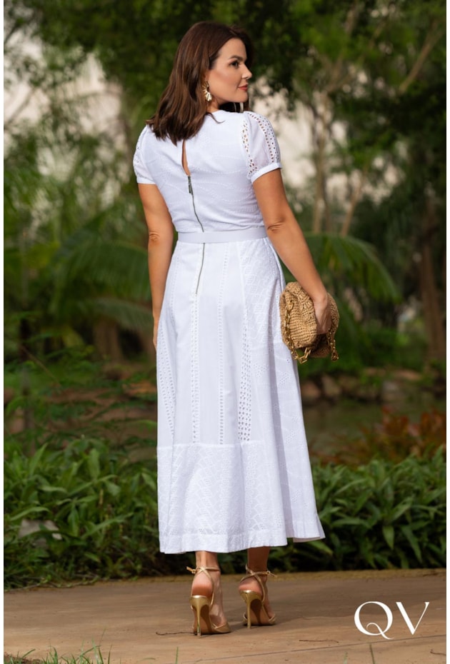 VESTIDO MIDI EM LAISE COMPOSE BRANCO - LUZIA FAZZOLLI