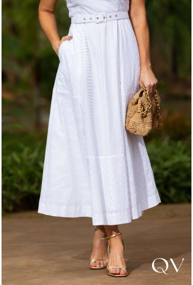 VESTIDO MIDI EM LAISE COMPOSE BRANCO - LUZIA FAZZOLLI