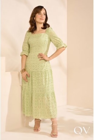 VESTIDO MIDI EM LAISE VERDE CLARO - JANY PIM