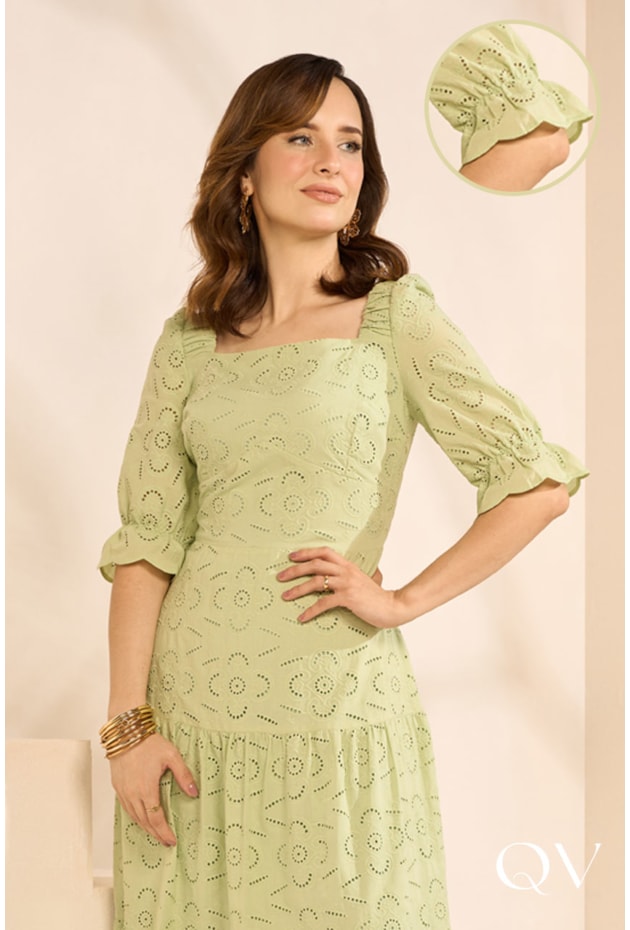 VESTIDO MIDI EM LAISE VERDE CLARO - JANY PIM