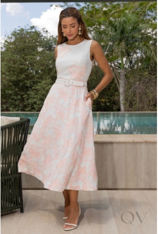 VESTIDO MIDI EM LINHO BORDADO CORDONNE OFF WHITE - LUZIA FAZZOLLI