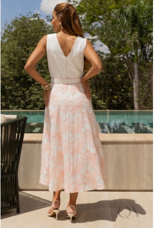 VESTIDO MIDI EM LINHO BORDADO CORDONNE OFF WHITE - LUZIA FAZZOLLI