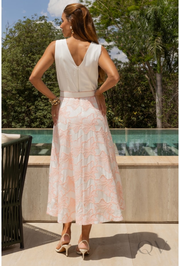 VESTIDO MIDI EM LINHO BORDADO CORDONNE OFF WHITE - LUZIA FAZZOLLI