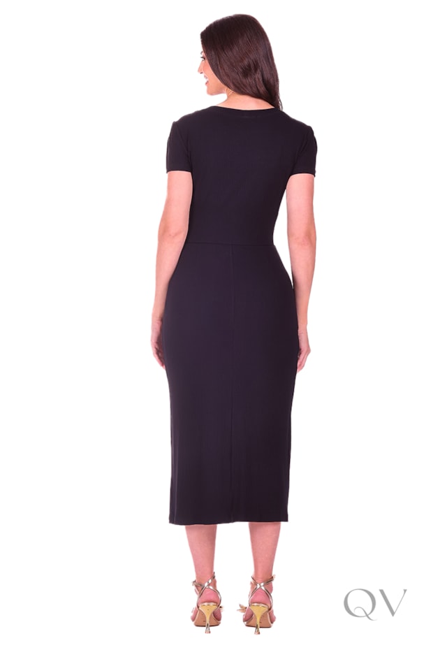 VESTIDO MIDI EM MALHA CANELADA PRETO - HAPUK