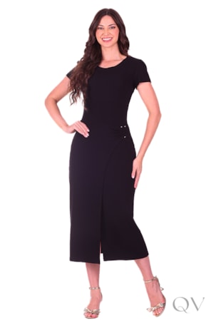 VESTIDO MIDI EM MALHA CANELADA PRETO - HAPUK