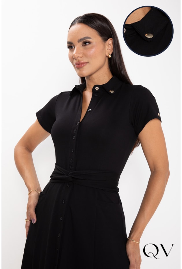 VESTIDO MIDI EM MALHA FENDA LATERAL PRETO - LEKAZIS