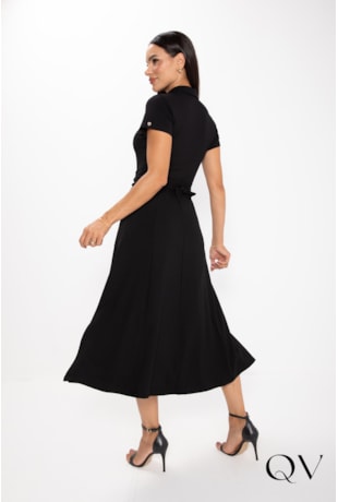 VESTIDO MIDI EM MALHA FENDA LATERAL PRETO - LEKAZIS