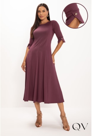 VESTIDO MIDI EM MALHA PONTO ROMA VINHO - LEKAZIS