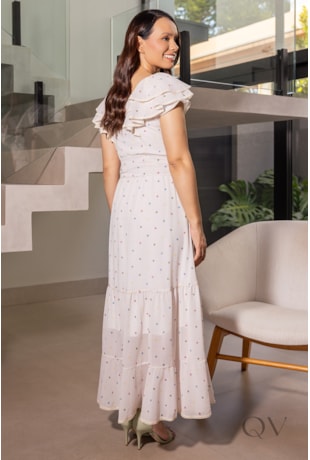 VESTIDO MIDI EM MUSSELINE POÁ BRANCO - JANY PIM