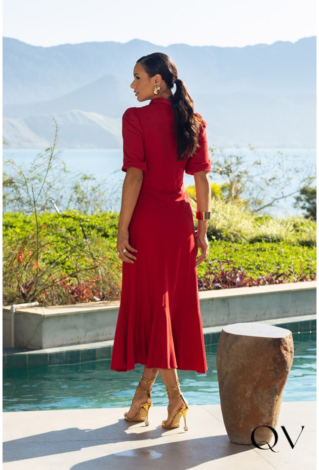 VESTIDO MIDI EM PIQUET VERMELHO - JANY PIM