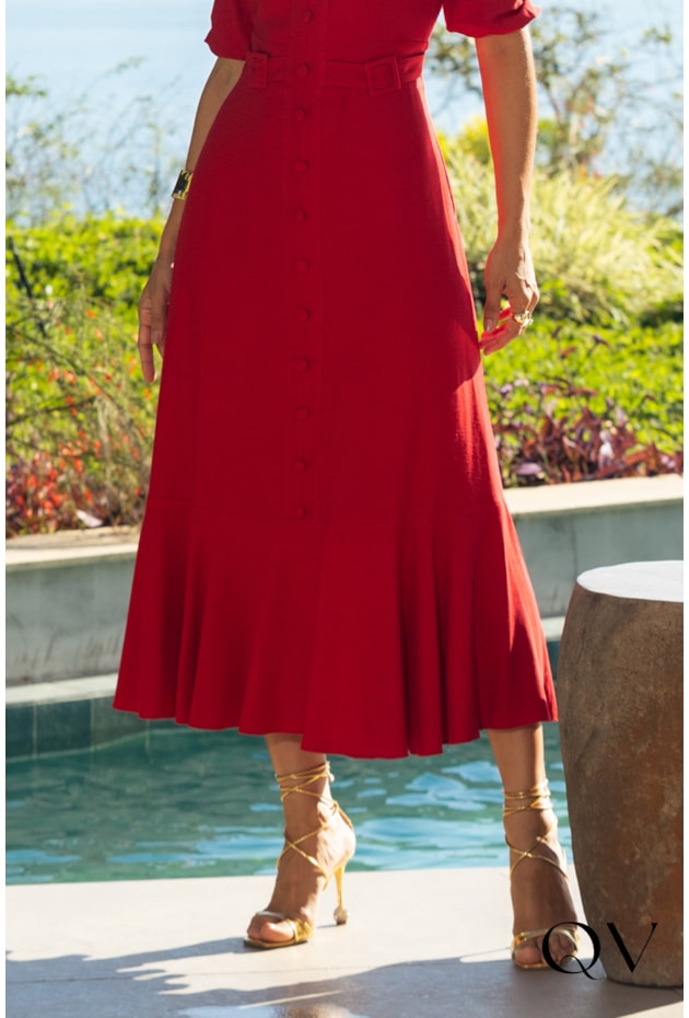 VESTIDO MIDI EM PIQUET VERMELHO - JANY PIM