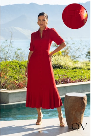 VESTIDO MIDI EM PIQUET VERMELHO - JANY PIM