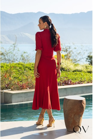 VESTIDO MIDI EM PIQUET VERMELHO - JANY PIM