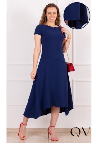 VESTIDO MIDI EM POLIÉSTER AZUL - PURO SHARMY