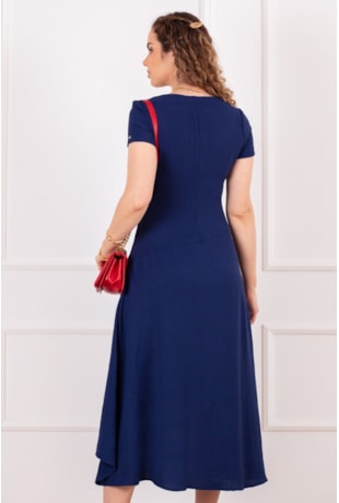 VESTIDO MIDI EM POLIÉSTER AZUL - PURO SHARMY