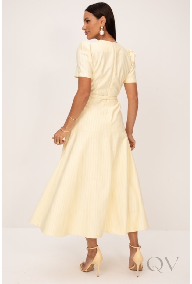 VESTIDO MIDI EM RISCA DE GIZ AMARELO - LEKAZIS
