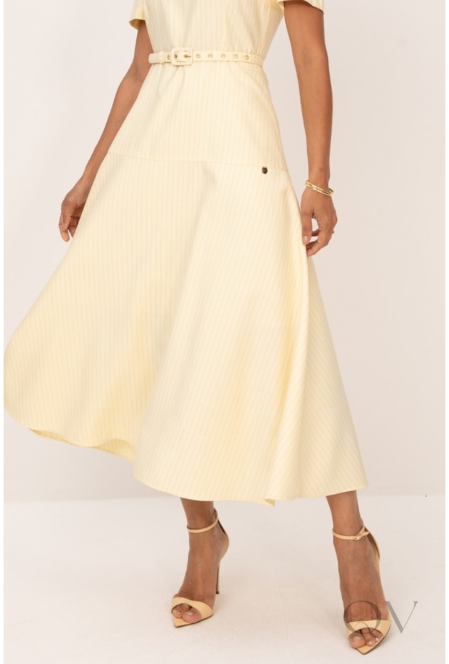 VESTIDO MIDI EM RISCA DE GIZ AMARELO - LEKAZIS