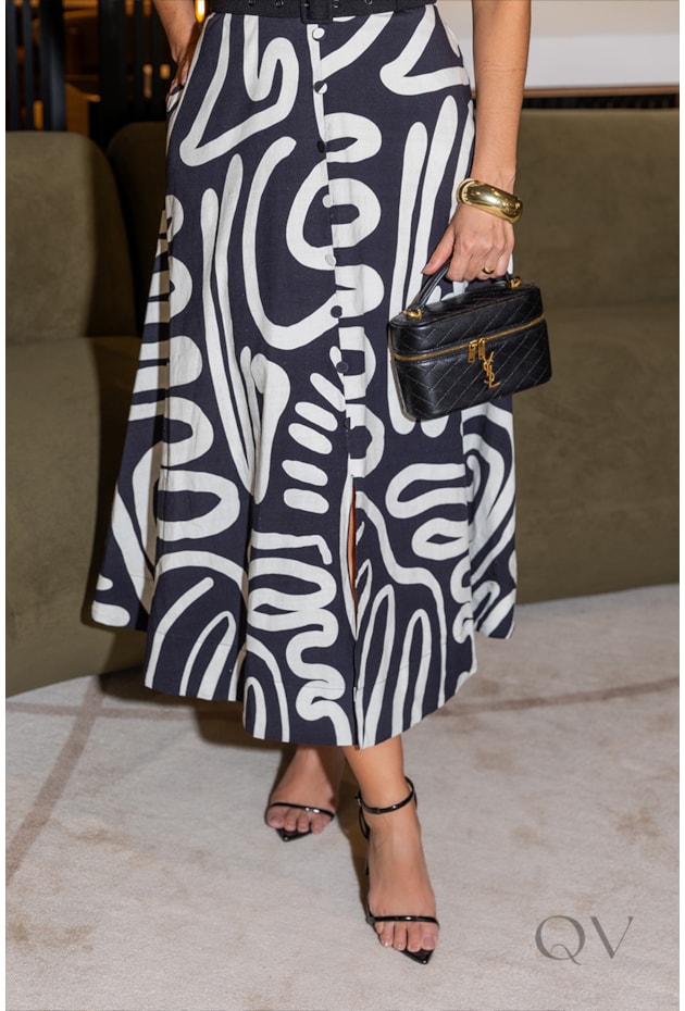 VESTIDO MIDI EM SARJA COM BOTÕES FORRADOS ESTAMPADO - LUZIA FAZZOLLI