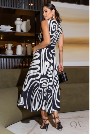 VESTIDO MIDI EM SARJA COM BOTÕES FORRADOS ESTAMPADO - LUZIA FAZZOLLI