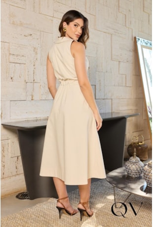 VESTIDO MIDI EM SARJA COTTON BEGE - DOCE MARIA