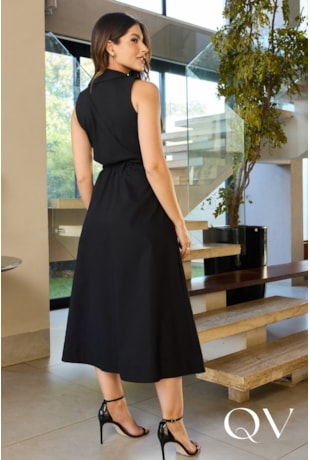 VESTIDO MIDI EM SARJA COTTON PRETO - DOCE MARIA