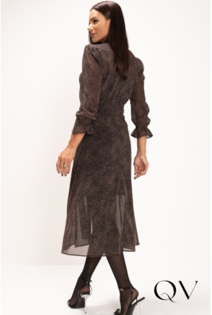 VESTIDO MIDI EM SILKY PRINT CHIFFON PRETO - LEKAZIS