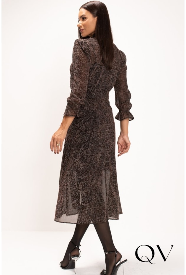 VESTIDO MIDI EM SILKY PRINT CHIFFON PRETO - LEKAZIS